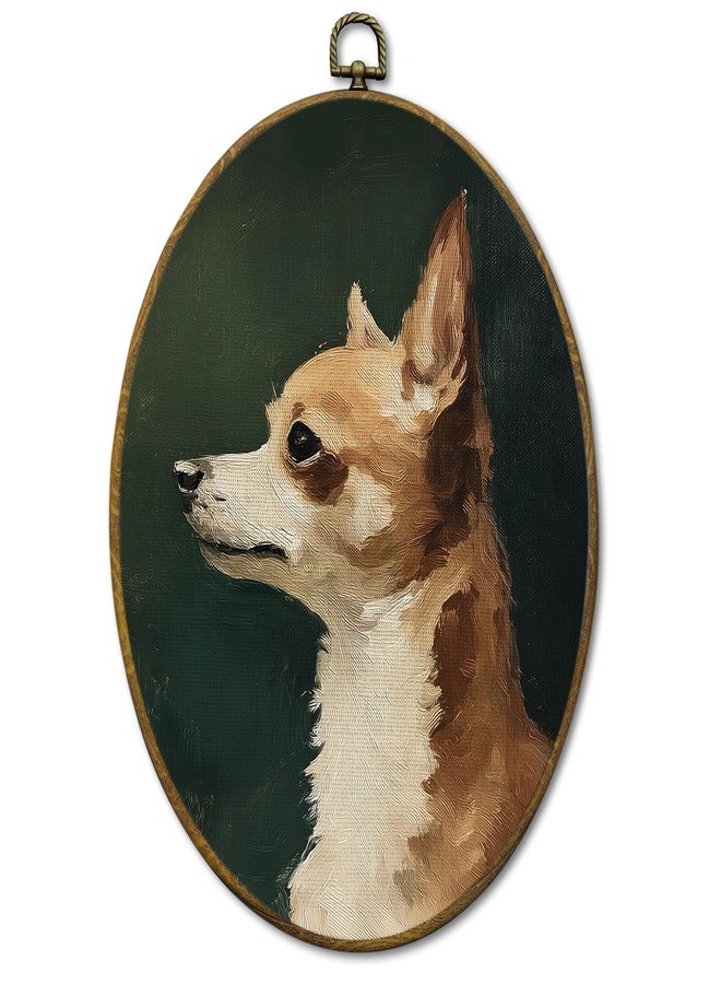 Mcehtle Vintage Chihuahua Wall Art Decor, Moody Rustic Chihuahua Dog Lover Gift Framed Canvas Prints 8.6x11.4, Countryside Cottagecore Decor for Farmhouse Cabin Gallery Wall Hanging Artwork Decorations - Image 1